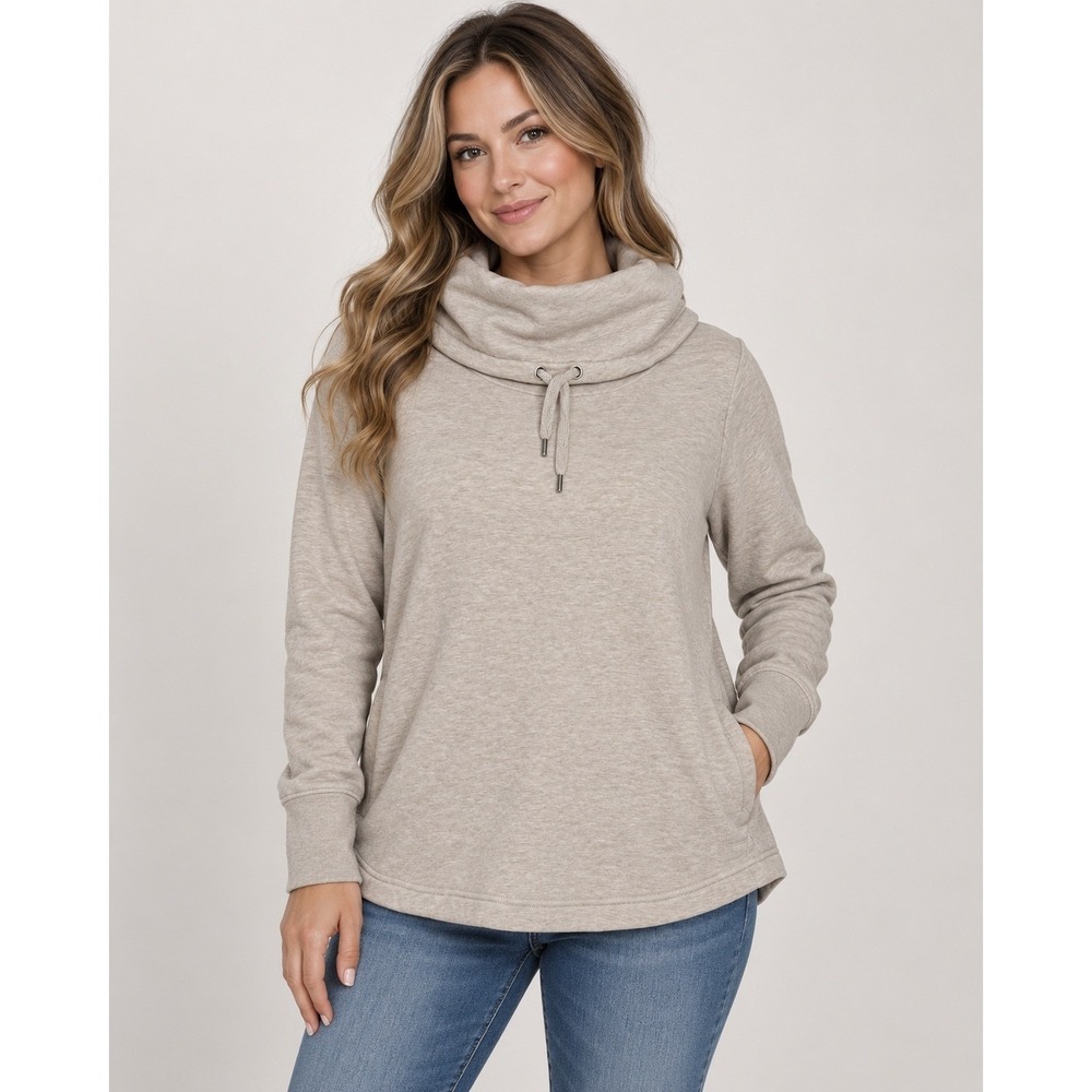 Tommy Hilfiger Womens XL Oatmeal Heather Funnel Neck Cowl Hoodie Sweatshirt